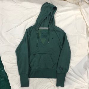 V-neck blue green sweatshirt